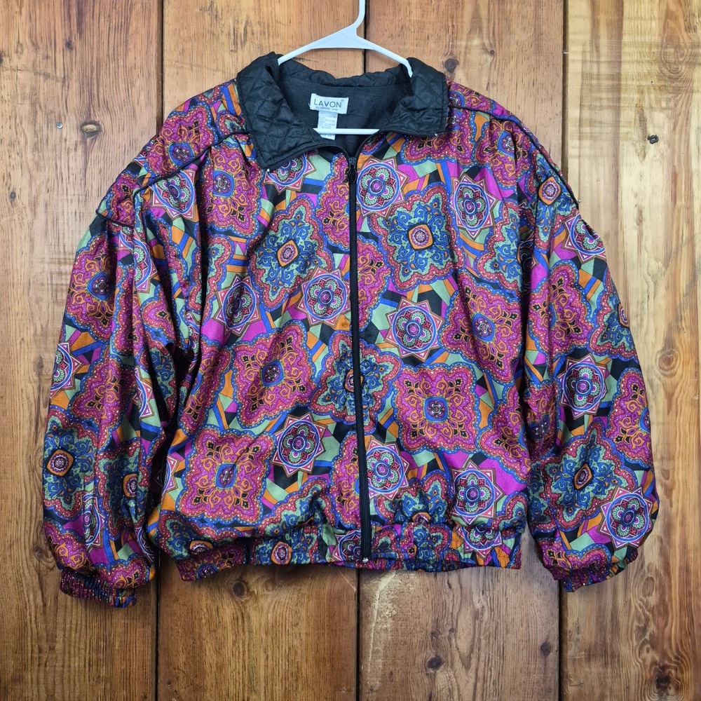 Vintage Lavon By Cheerful Corp Windbreaker Jacket XL Multi Color Geometric 90s